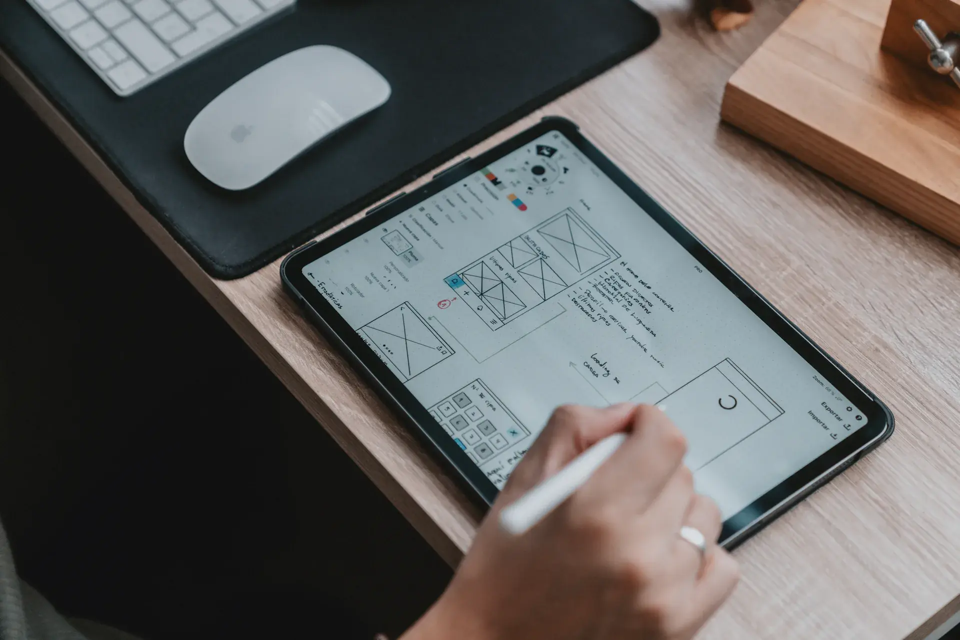 Digital woodworking plans on tablet
